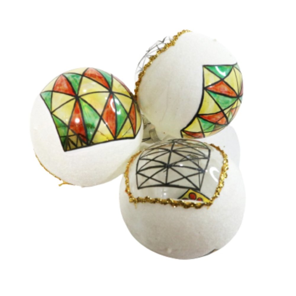 Vintage Hand Painted Ornaments, Flocked Velvet